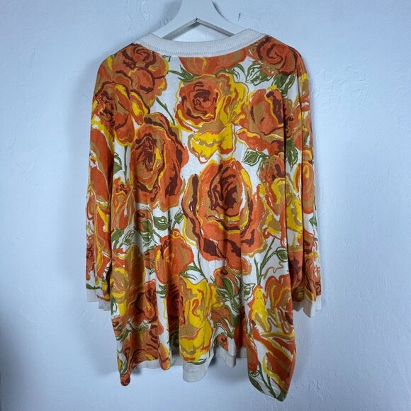 Bob Mackie Wearable Art Womens Floral Knit Cardigan Sweater 2X Orange Button Up - Picture 1 of 7
